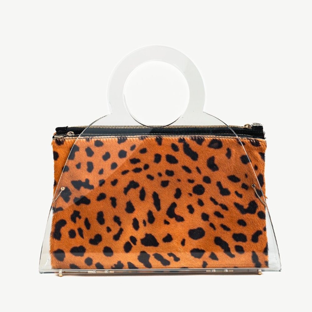 Charlotte Olympia Zehava Leopard Pony Hair Plexiglass Handbag